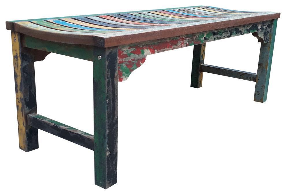 Backless Dining Bench made from Recycled Teak Wood Boats, 4'