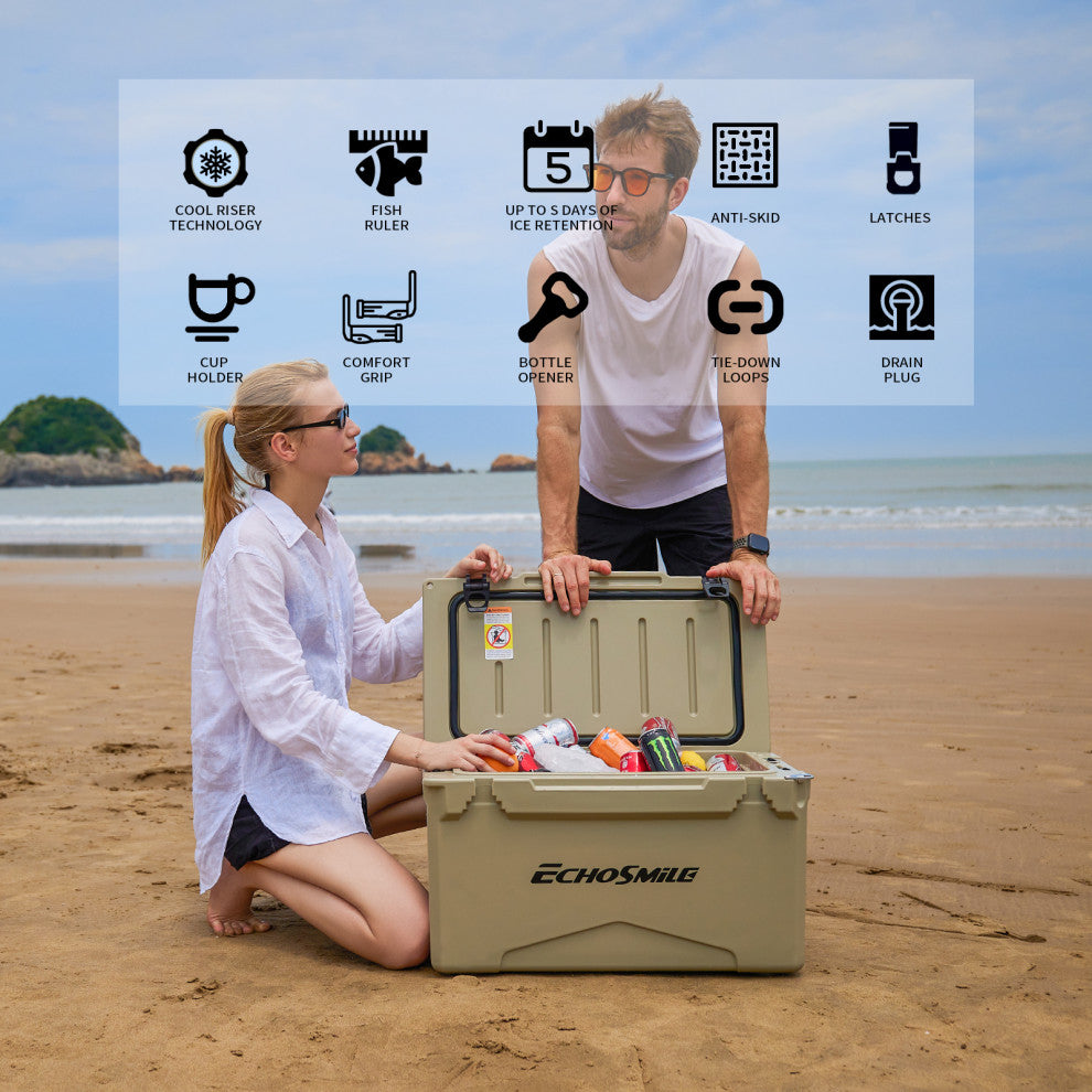 EchoSmile 35 qt. Rotomolded Cooler, Khaki