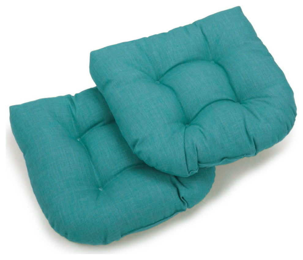 19" U-Shaped Solid Polyester Tufted Dining Chair Cushions, Set of 2, Aqua Blue