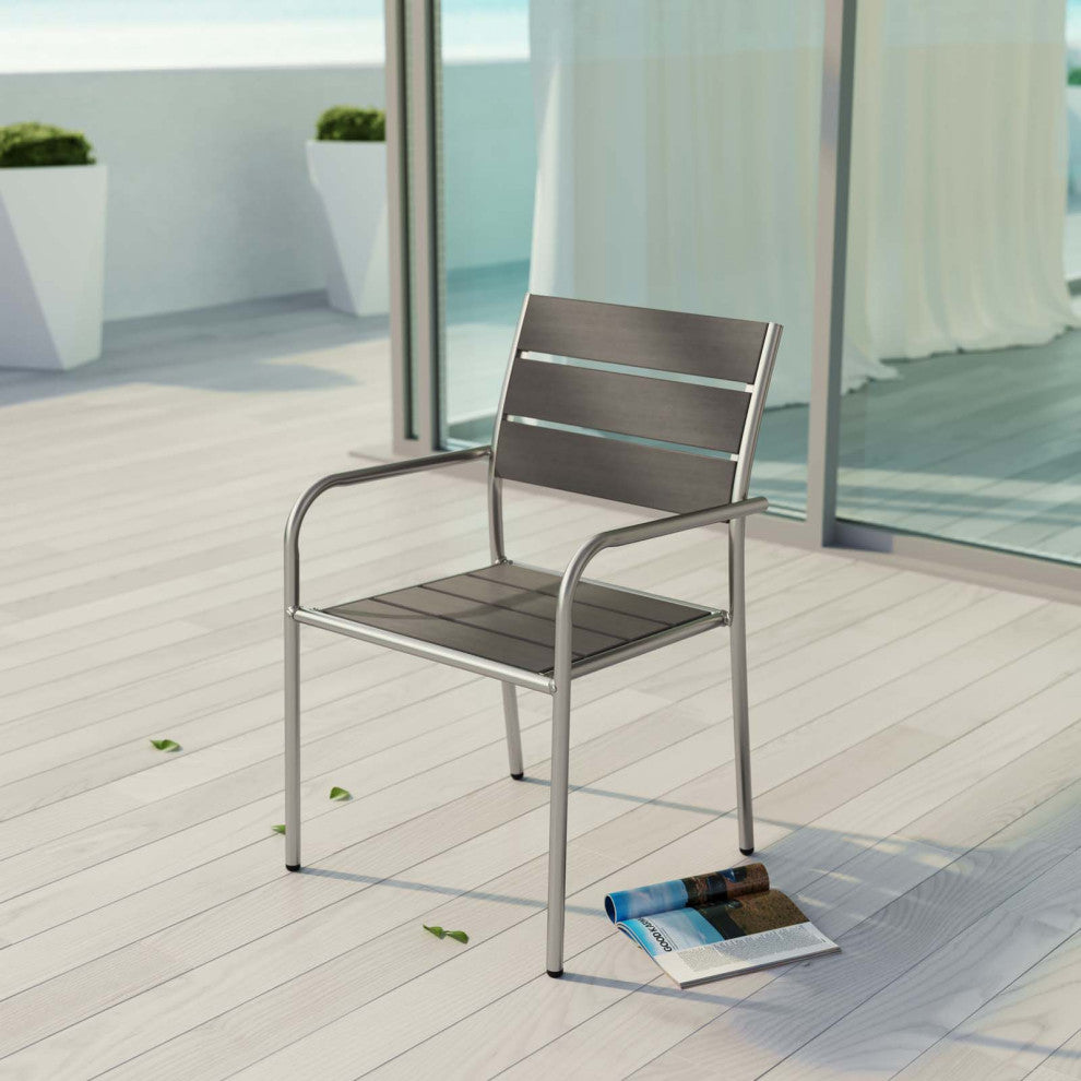 Shore Outdoor Patio Aluminum Dining Chair, Silver Gray