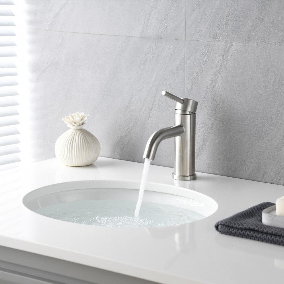 Single Hole Stainless Steel Bathroom Sink Faucet, Brushed Nickel