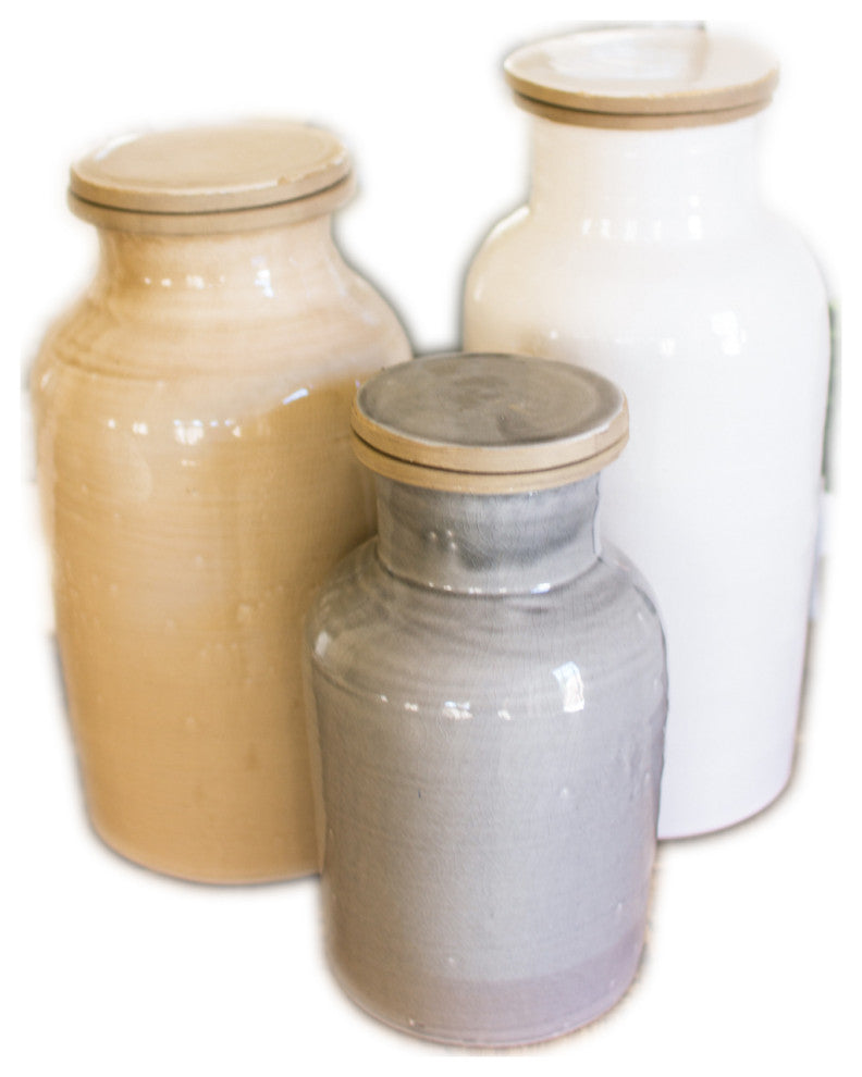 Set of Three Ceramic Canisters-one Each Color