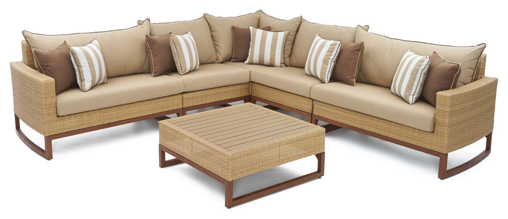 Milea 6 Piece Sunbrella Outdoor Patio Sofa Sectional, Maxim Beige