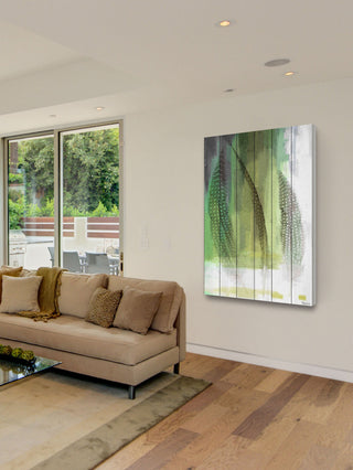 "Emerald Feathers" Print on White Wood, 30"x45"