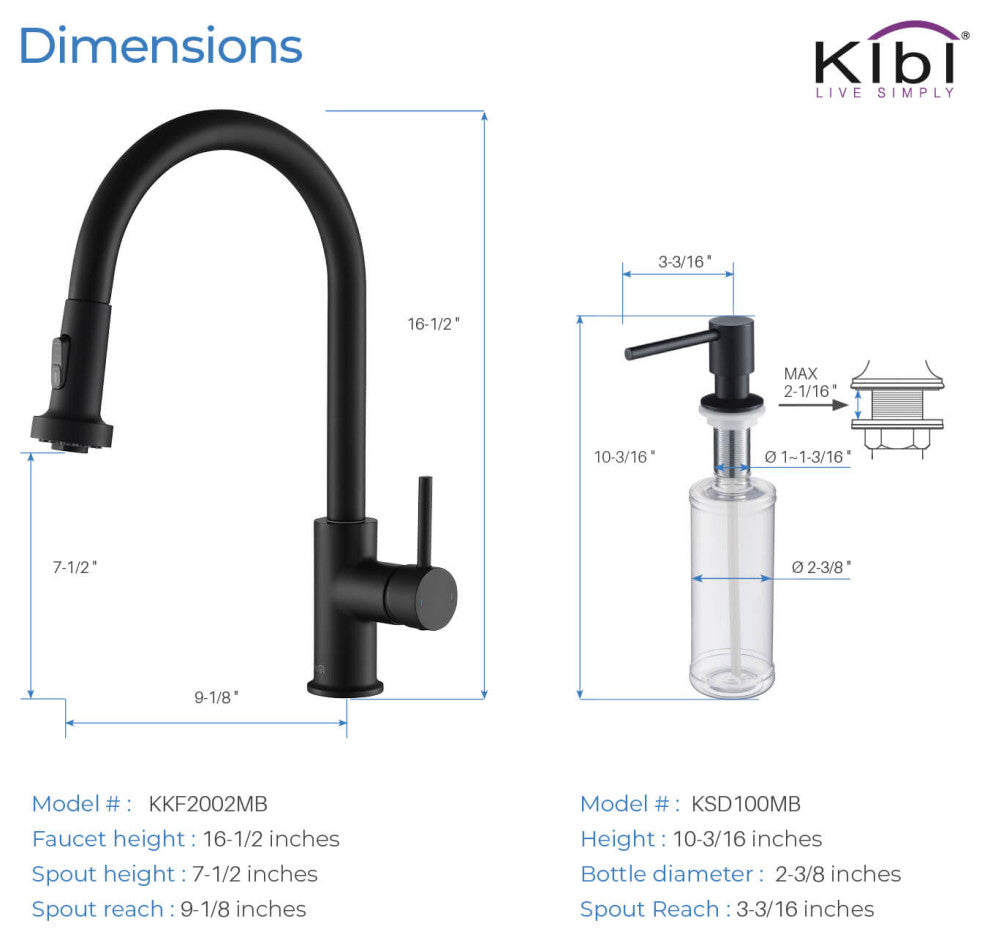 Casa Single Handle Pull Down Faucet, Matte Black, W/ Soap Dispenser