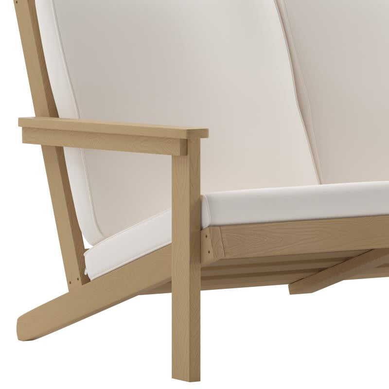 Charlestown All-Weather Poly Resin Wood Adirondack Loveseat with Cushions, Natur