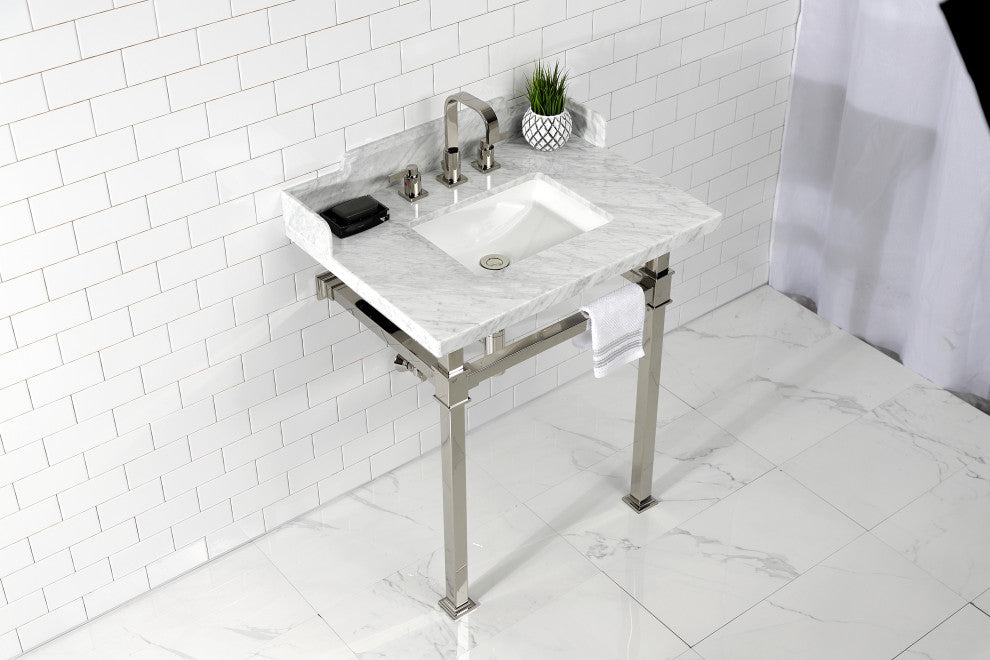 Kingston Brass LMS30MSQ6 30" Carrara Marble Console Sink, Legs