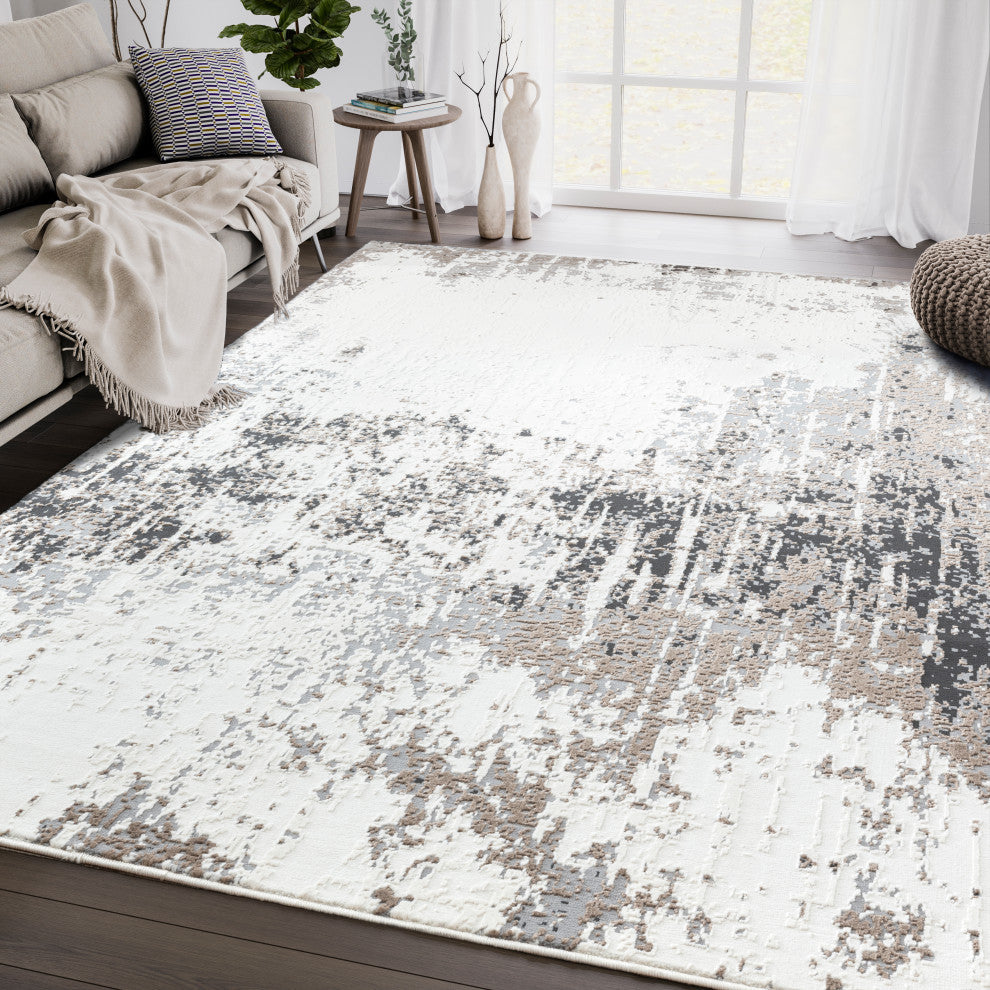 Abani Aspen Collection ASP140A Contemporary Gray Beige Washed Out Area Rug