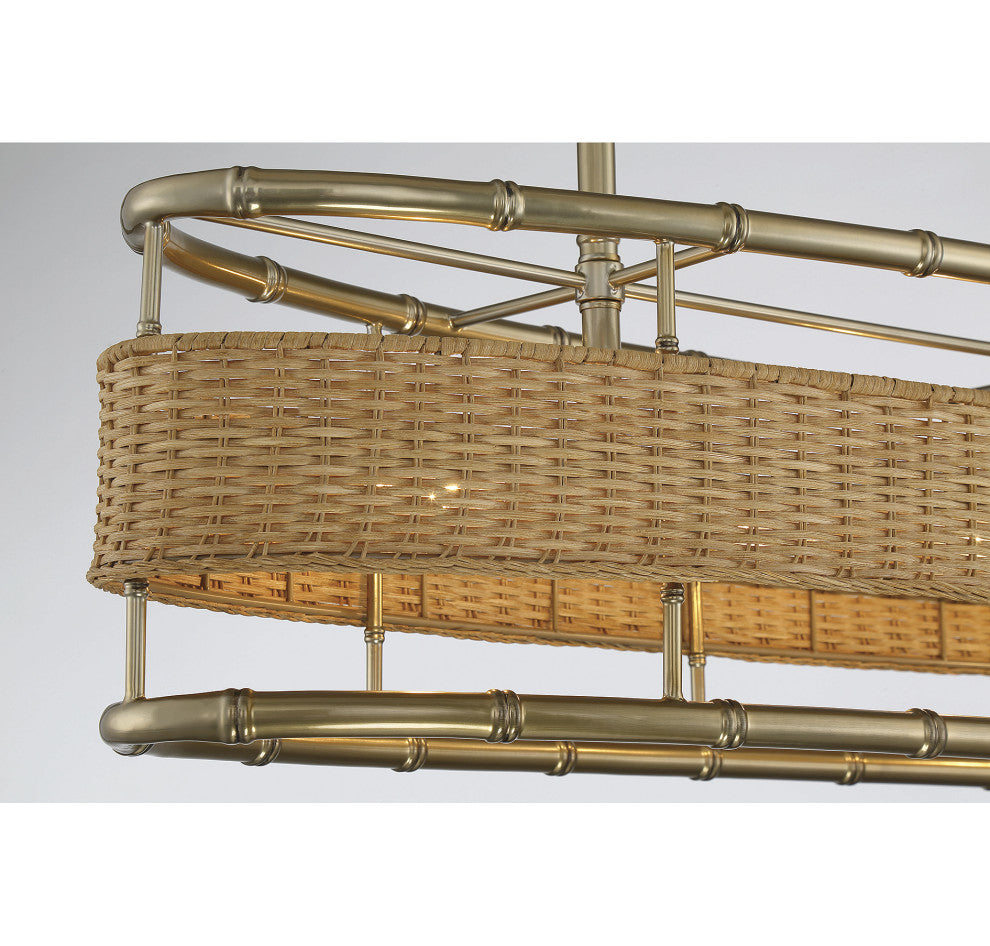 Savoy House Arcadia 4-LT Linear Chandelier 1-7770-4-177 - Warm Brass W/Rattan