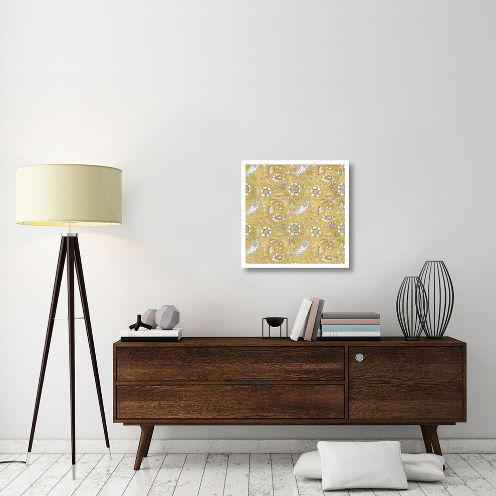 "Color my World Nordic Woodcut Pattern Gold" Print by Daphne Brissonnet, 26"x26"