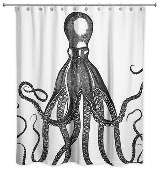 Black Vintage Octopus Shower Curtain