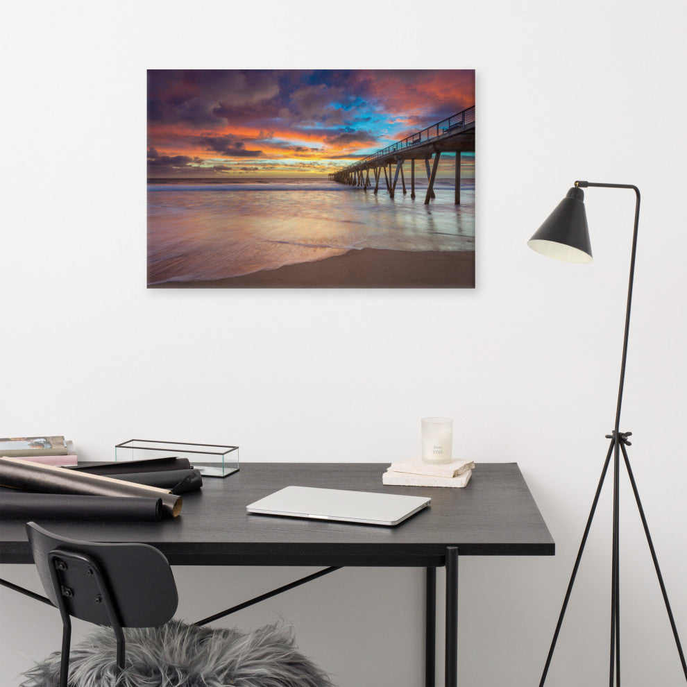 Dreamy Pier at Sunset Coastal Landscape Photo Canvas Wall Art Prints, 24" X 36"