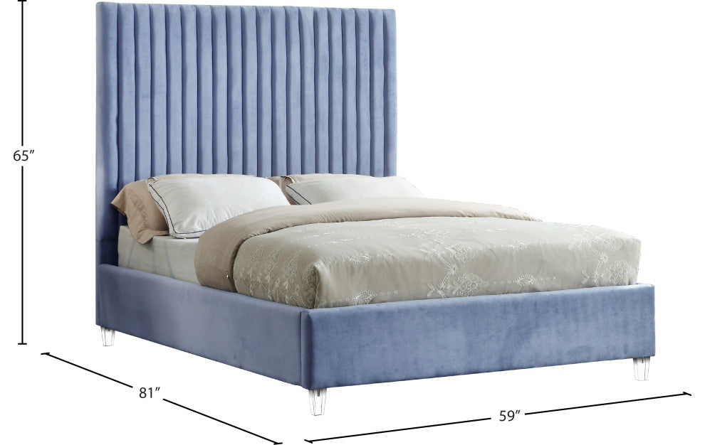 Candace Velvet Upholstered Bed, Sky Blue, Full
