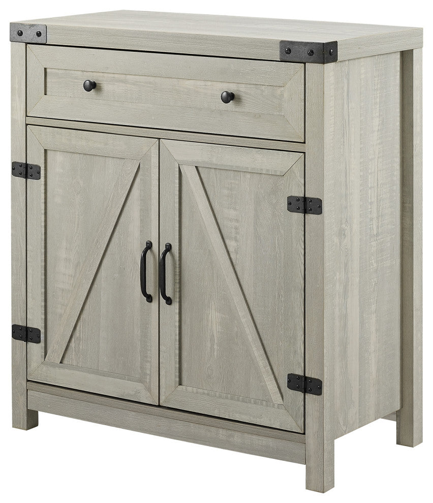 30" Farmhouse Barn Door Accent Cabinet - Stone Grey
