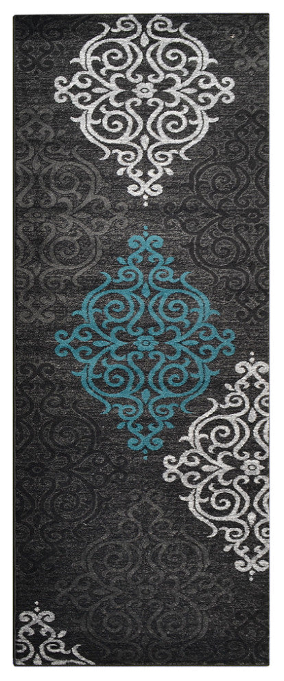 MACHINE MADE HEATSET POLYPROPYLENE AREA RUGS -Silver Blue,Contemporary Design, [Runner] 3'2''x10'