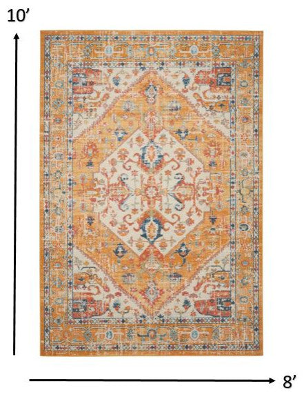 8' X 10' Yellow And Ivory Power Loom Area Rug