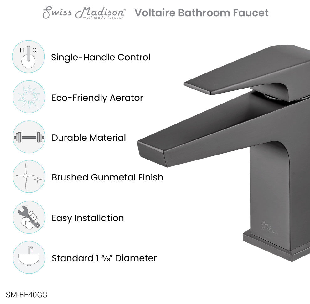 Voltaire Single Hole Single-Handle Bathroom Faucet, Gunmetal Gray
