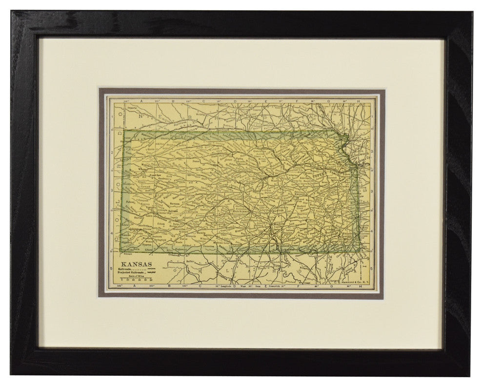Vintage Kansas Map, Framed Original Kansas State Map- Authentic 1920s