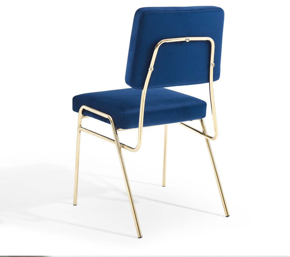 Side Dining Chair, Velvet, Metal, Gold Blue Navy, Modern, Cafe Bistro Restaurant