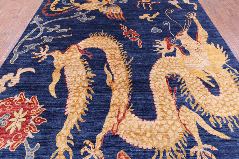 Dragon And Phoenix Design Handmade Rug 8' 10" X 11' 7" - Q12510