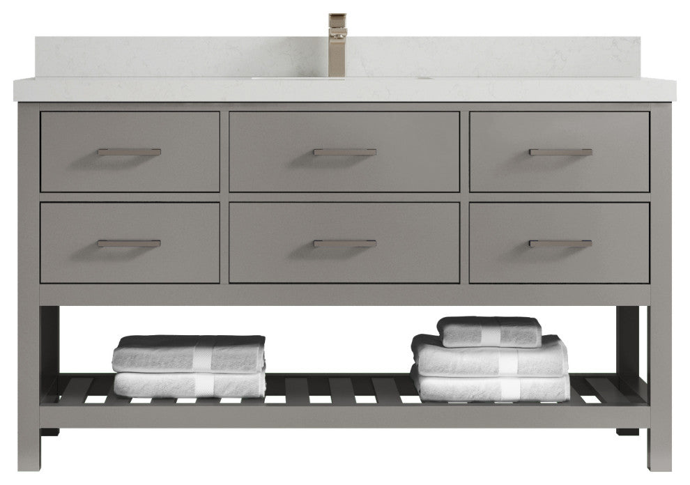 Parker 60 Single Sink Bathroom Vanity in Elephant Skin Gray  2" Carrara Quartz