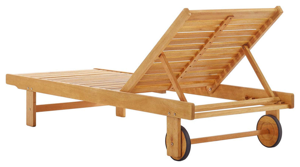 Lounge Chair Chaise, Set of 2, Wood, Brown Natural, Modern, Outdoor Patio Cafe