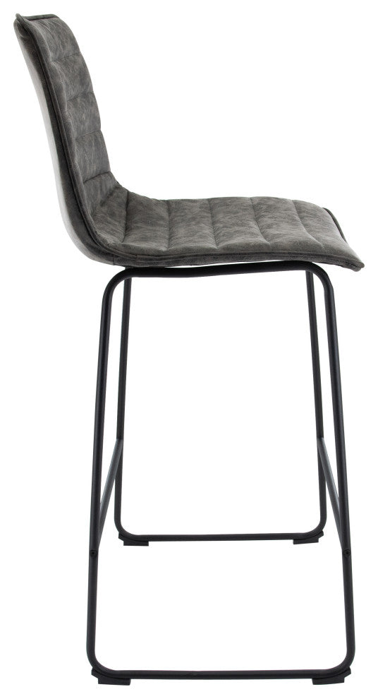 LeisureMod Brooklyn Modern Leather Bar Stool With Footrest, Gray