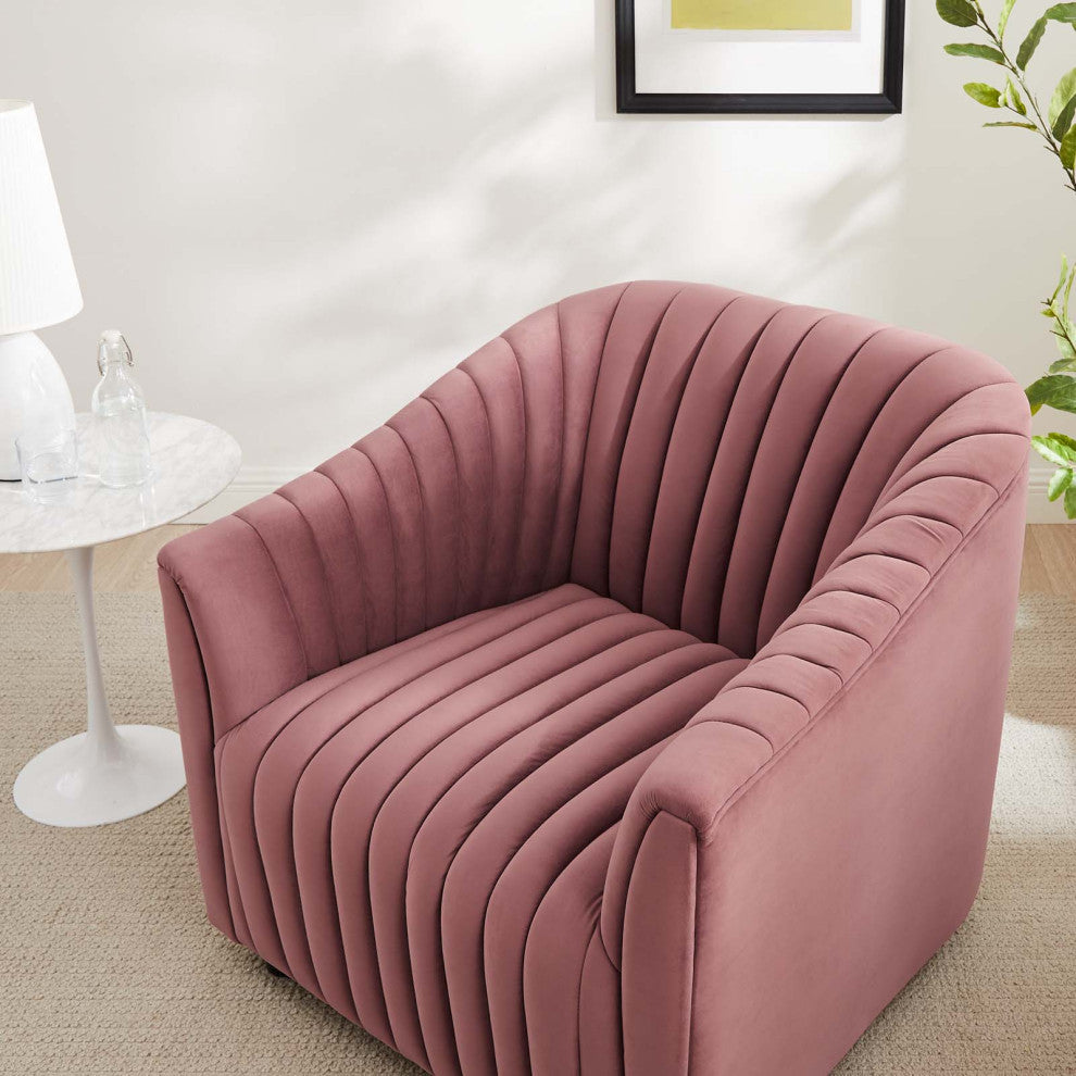 Armchair Accent Tufted Chair, Pink, Velvet, Modern, Mid Century Hotel Lounge