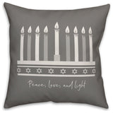 Peace Love Light Menorah 18"x18" Throw Pillow