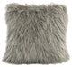 Mongolian Faux Fur Throw Pillow, 18"x18", 1 Piece, Gray