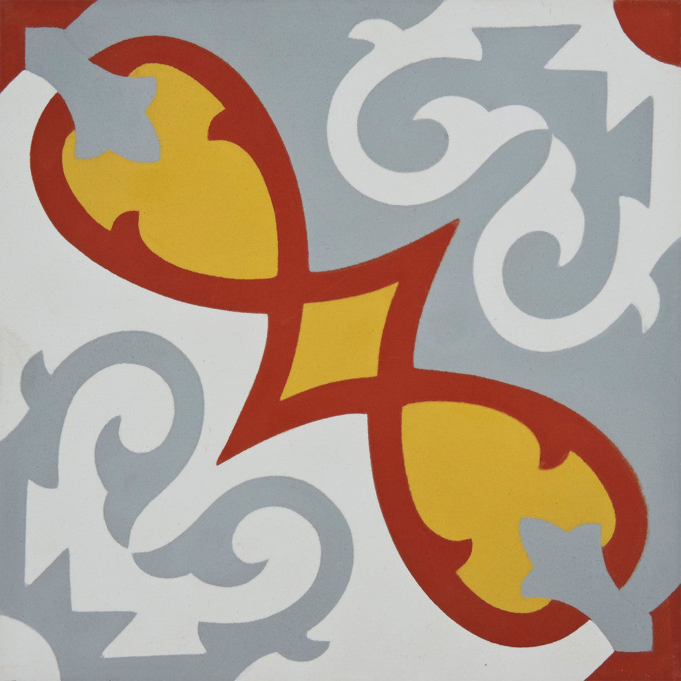 Agadir Handmade Cement Tile, Red/Yellow/Gray, Sample