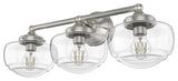 Saddle Creek Brushed Nickel, Clear Seeded Glass 3 Light Vanity Wall Light