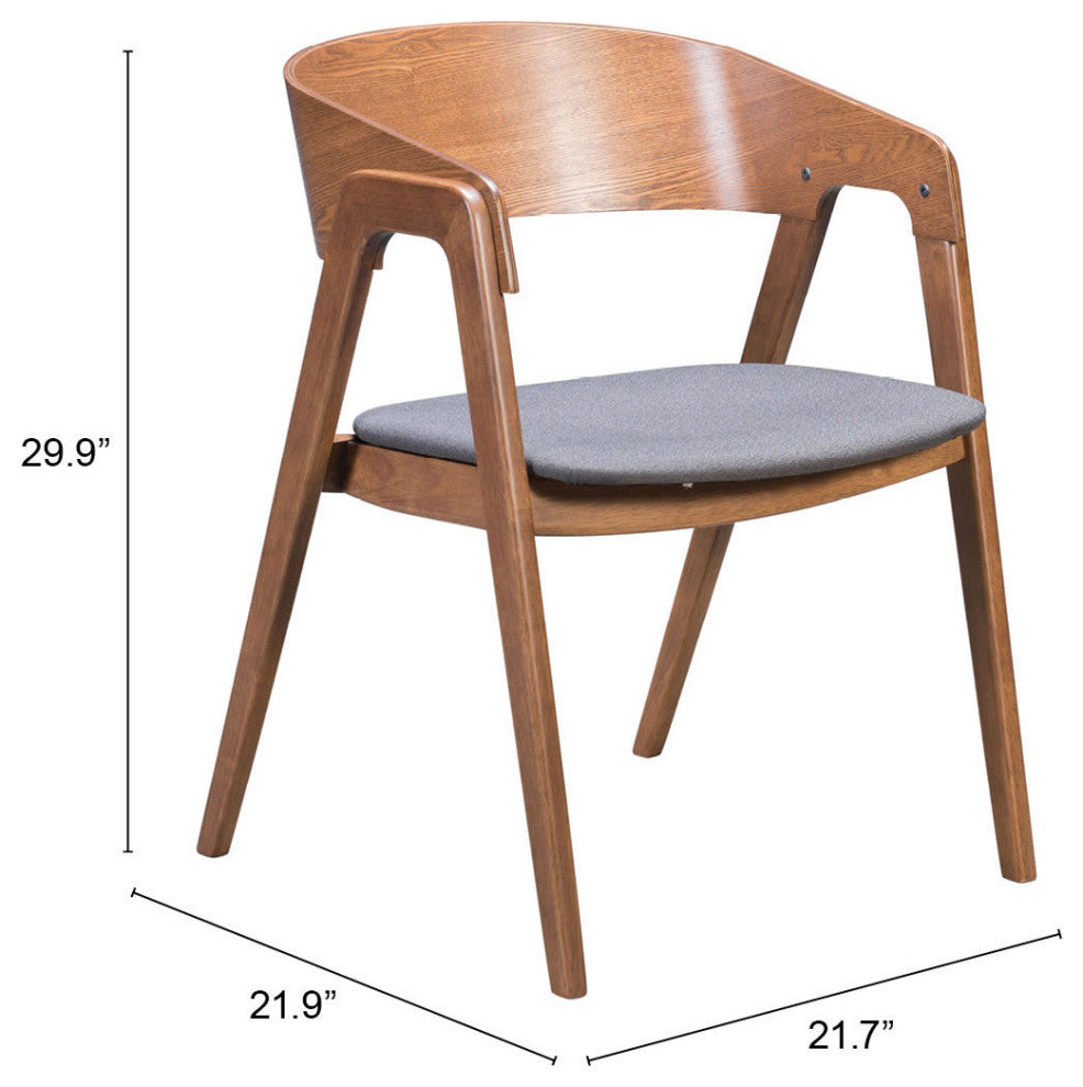 Dining Chair, Set of 2, Fabric, Wood, Walnut, Gray, Bar Kitchen Pub Bistro