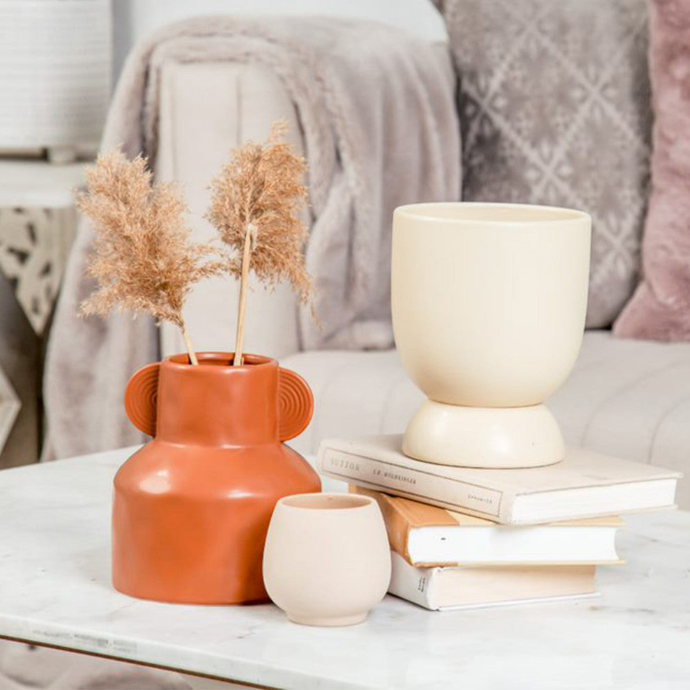 Ceramic Flower & Plant Vase, 6.10"L x 6.69"H x 6.10"W, Burnt Orange