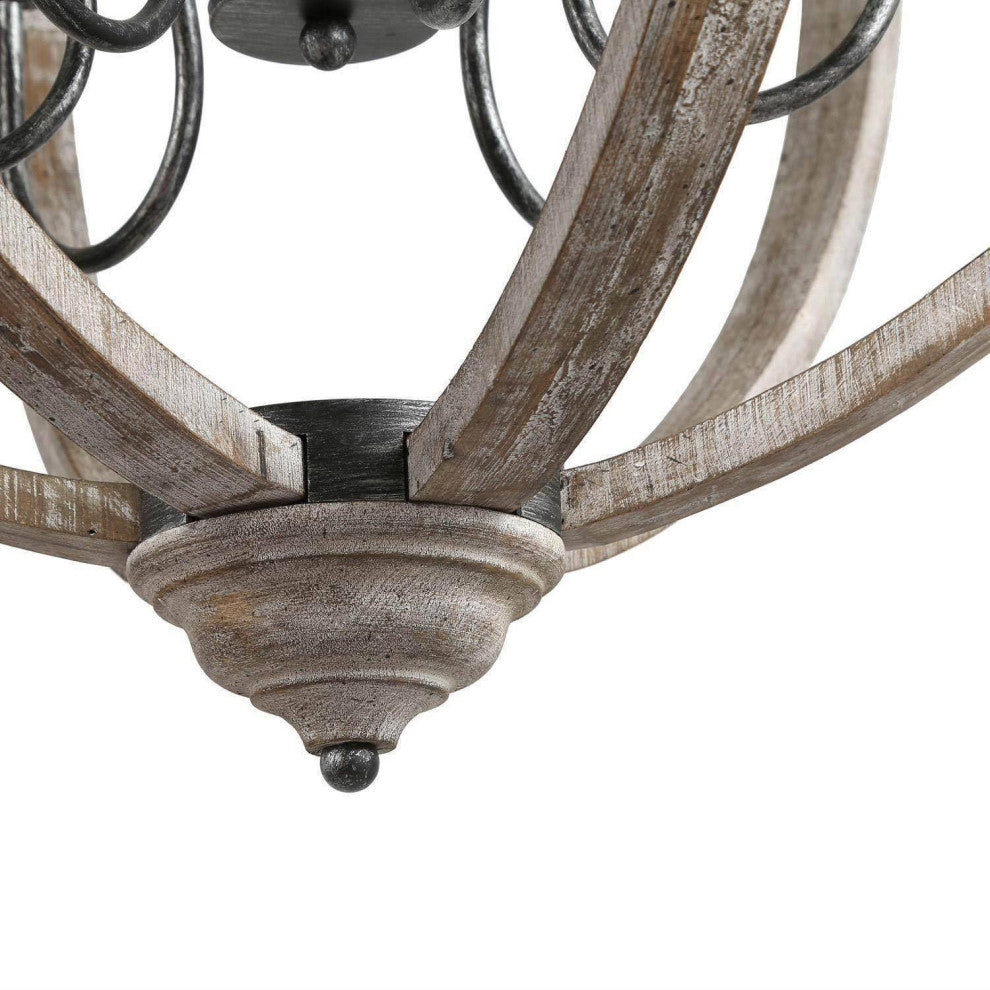 LALUZ 27-in 6-Light Distressed Gray Wood Globe Farmhouse Chandelier