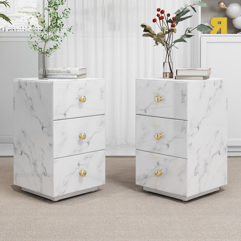 3-Drawer Wood Nightstand with Handle