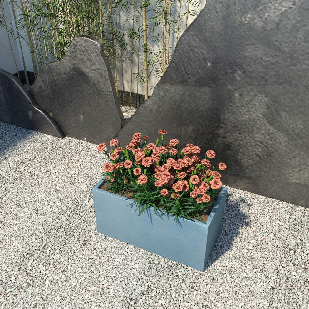 Bloom Rectangular Planter, Fiberstone and MGO Clay, Aged Concrete, 12 Inch