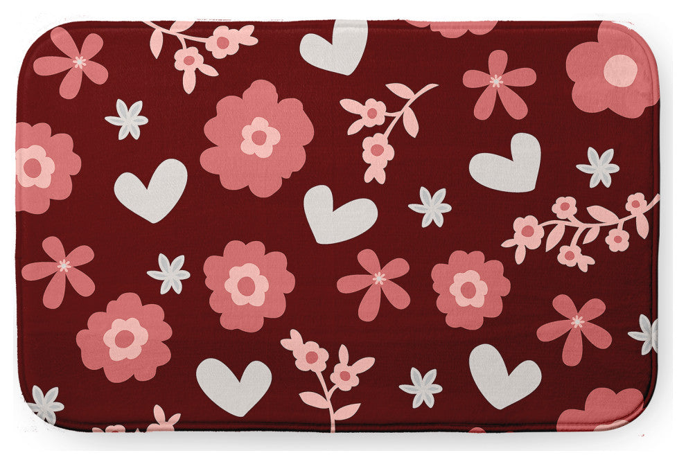 24" x 17" Flowery Love Bathmat, Red