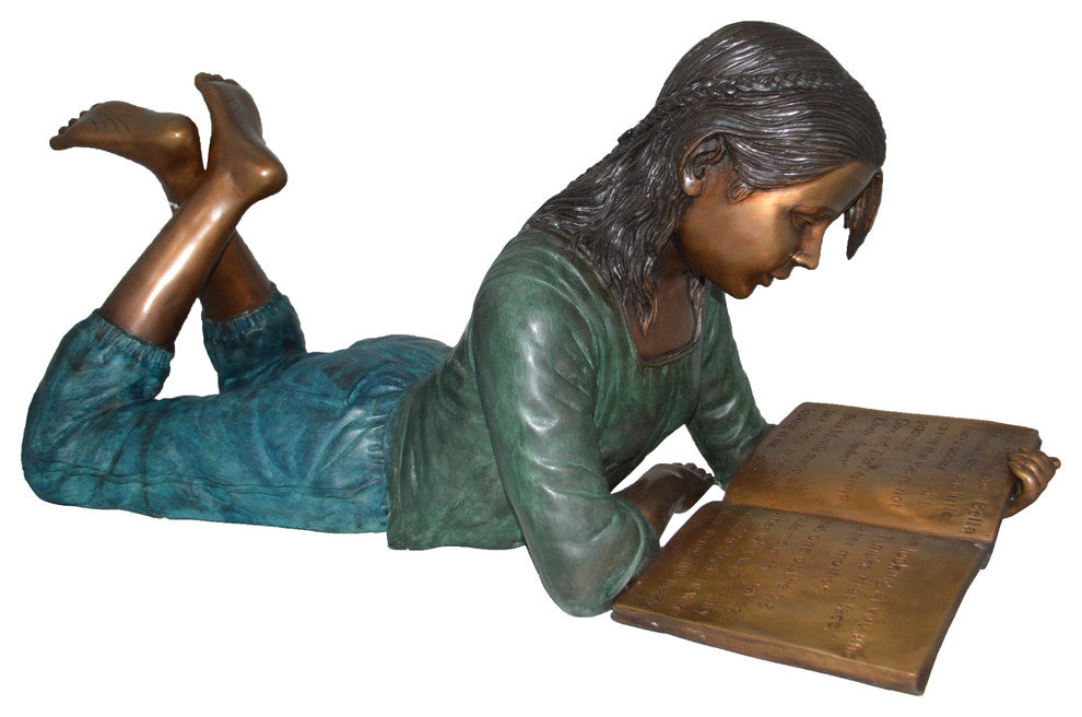 Kate Reading a Book Bronze Statue -  Size: 42"L x 18"W x 17"H.
