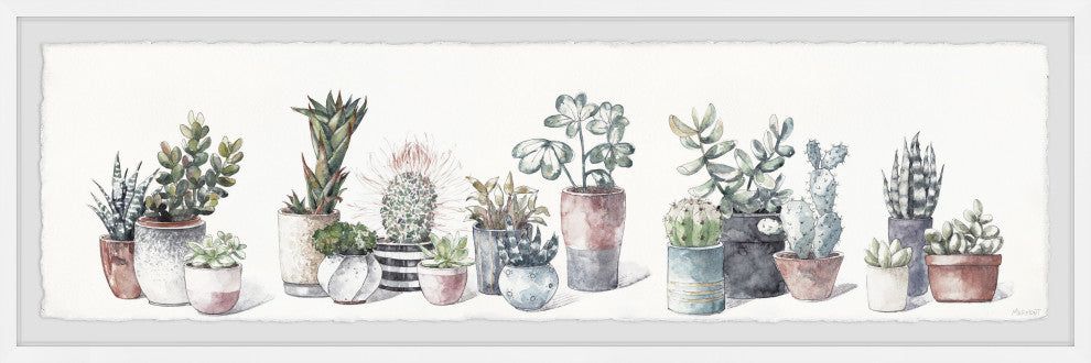 "Green Plants Arrangement" Framed Painting Print, 45x15