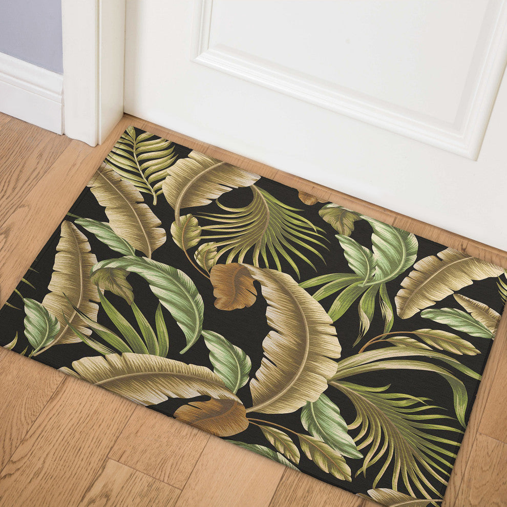 Indoor/Outdoor Tropics TC1 Black Machine Washable 1'8" x 2'6" Rug