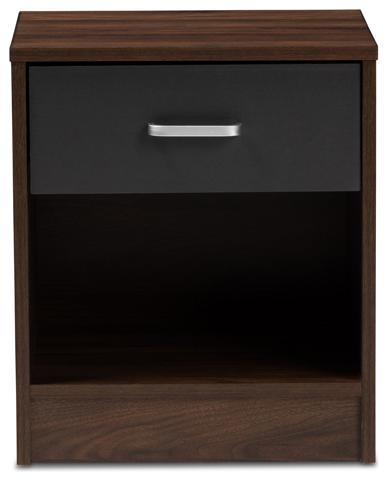 Hansel 1-Drawer Dark Brown and Dark Gray Nightstand