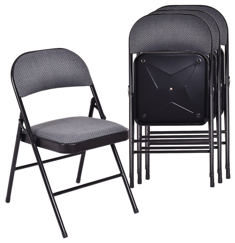 Costway Set of 4 Folding Chairs Fabric Upholstered Padded Seat Metal Frame