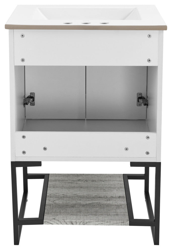 Marseille 24" Gray Oak Bathroom Vanity With White, 3-Hole Ceramic Sink Top
