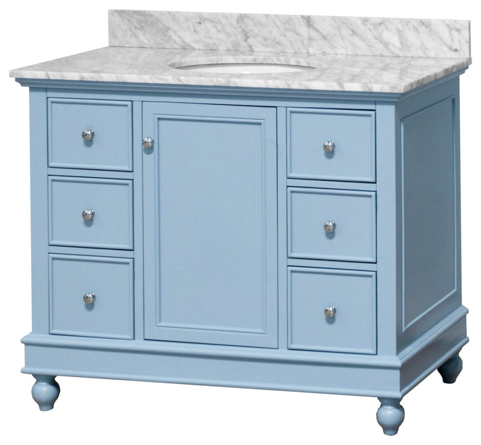 Bella 42" Bathroom Vanity, Powder Blue, Carrara Marble