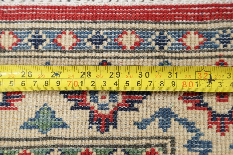 Traditional Hand Made Pakistani Kazak Oriental Wool Runner Rug, Red, 9'2"X2'7"