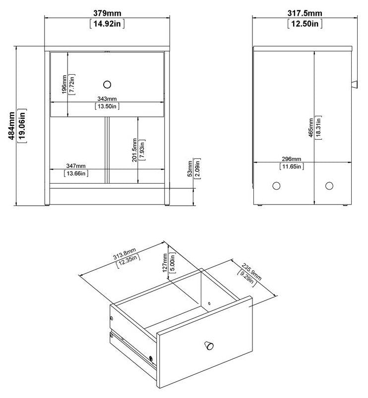 Portland 1 Drawer Nightstand, Black