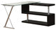 HomeRoots 55" X 47" X 30" Black High Gloss and Clear Glass Office Desk
