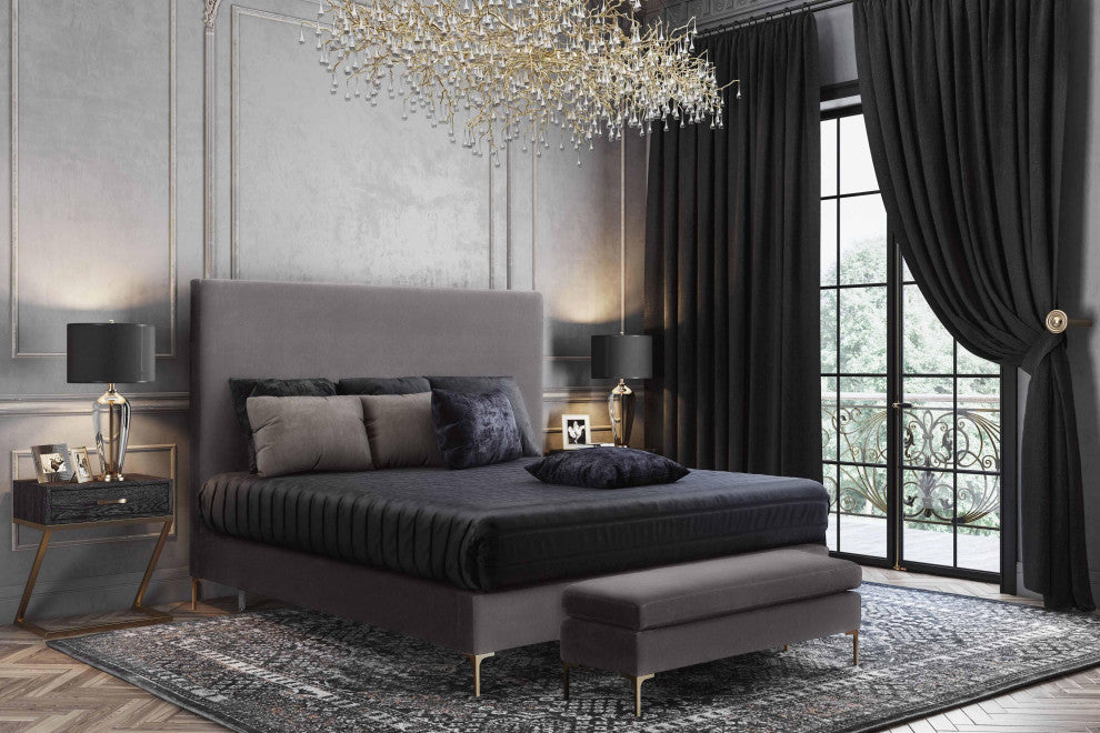 TOV Furniture Delilah Grey Velvet Bed in Queen