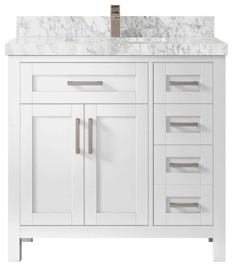Cambridge 36 Center Sink Bath Vanity in White 2" Carrara Marble